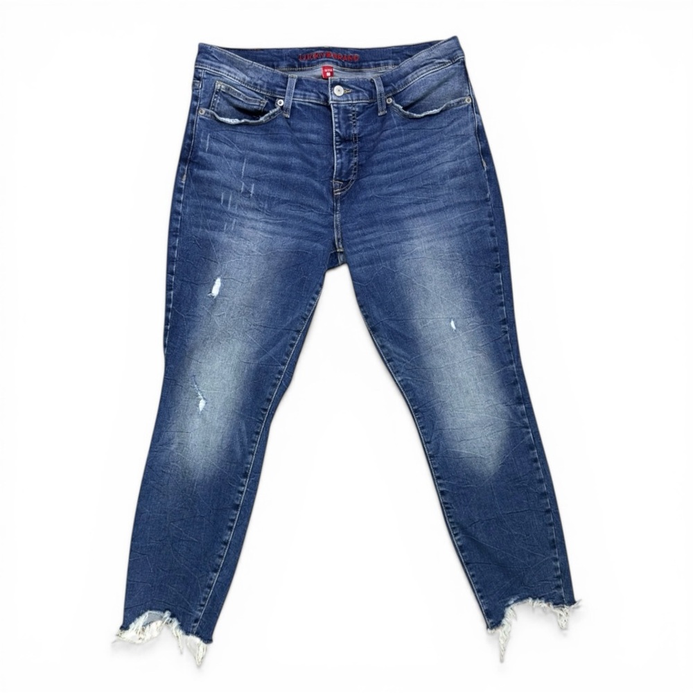 Lucky Brand Faded Blue Cropped Ava Skinny Jeans with Frayed Hem